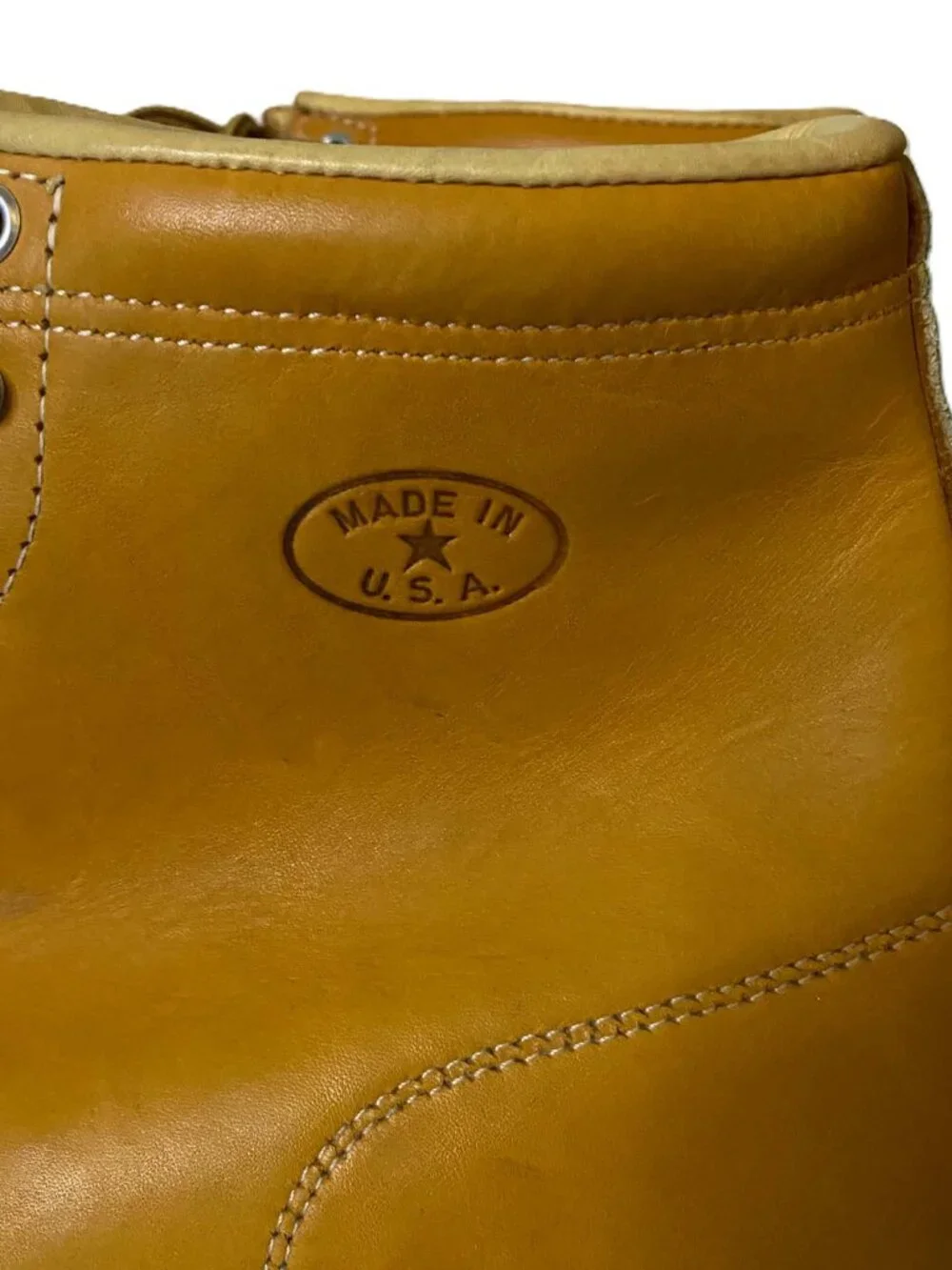 Vintage USA Made Moc Toe Work Boots Men's Size 16 D Tan Leather Wedge Sole